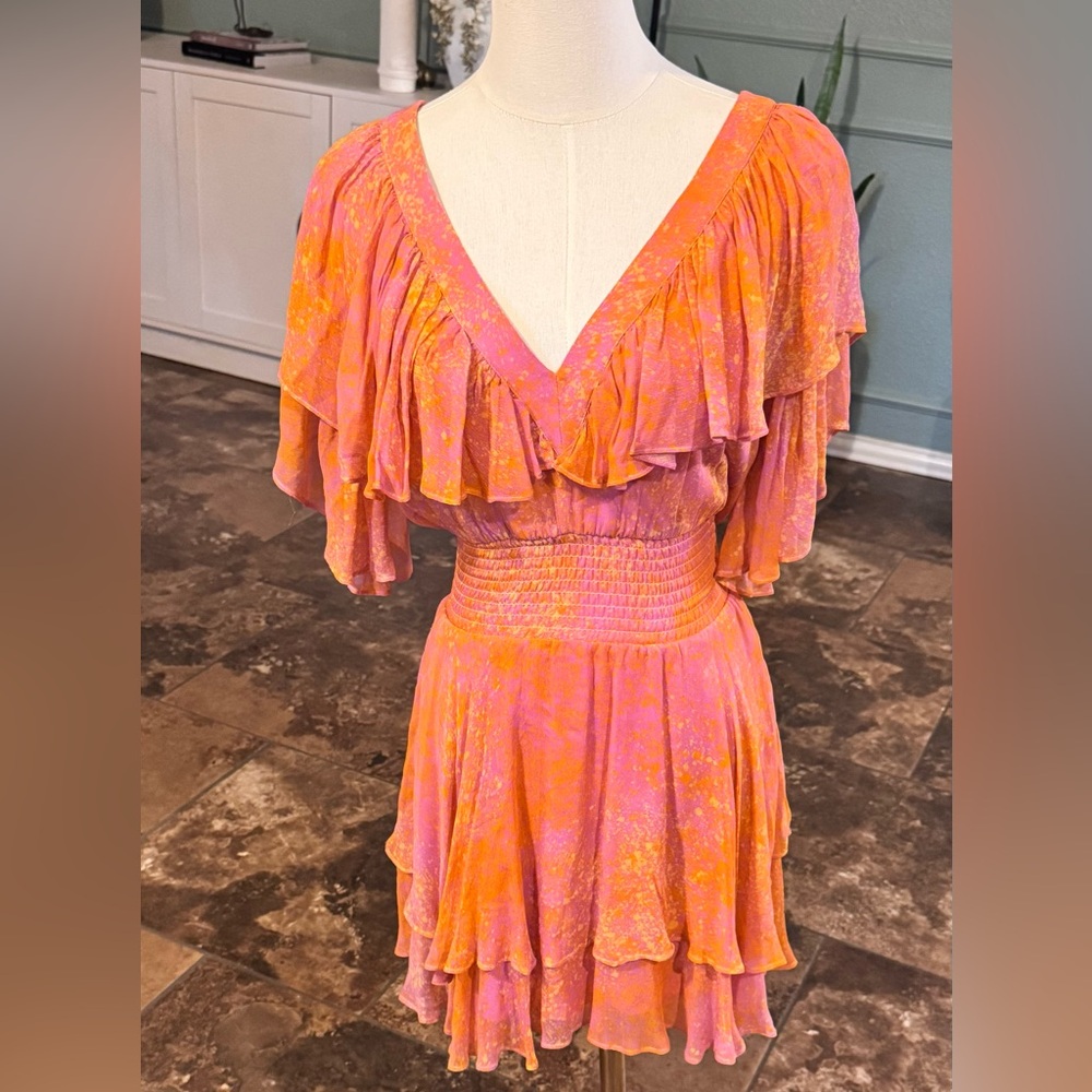 Chic Pink and Orange Ruffle Mini Dress